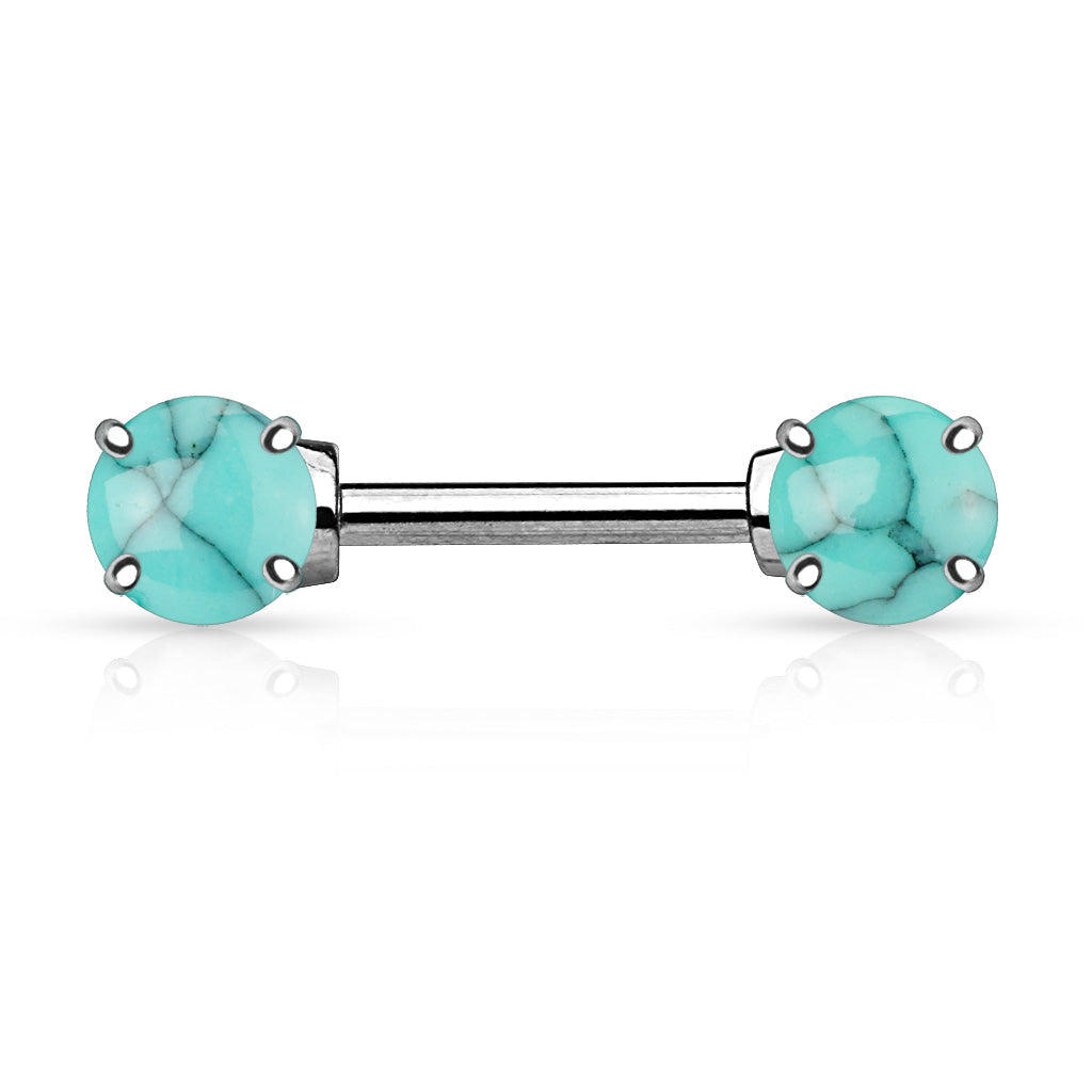 Pair Semi Precious Stone Prong Set Nipple Rings